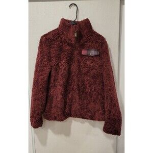 Women Pendleton Sherpa Teddy Full Zip Fleece Deep Pile Jacket Maroon Plaid S Med